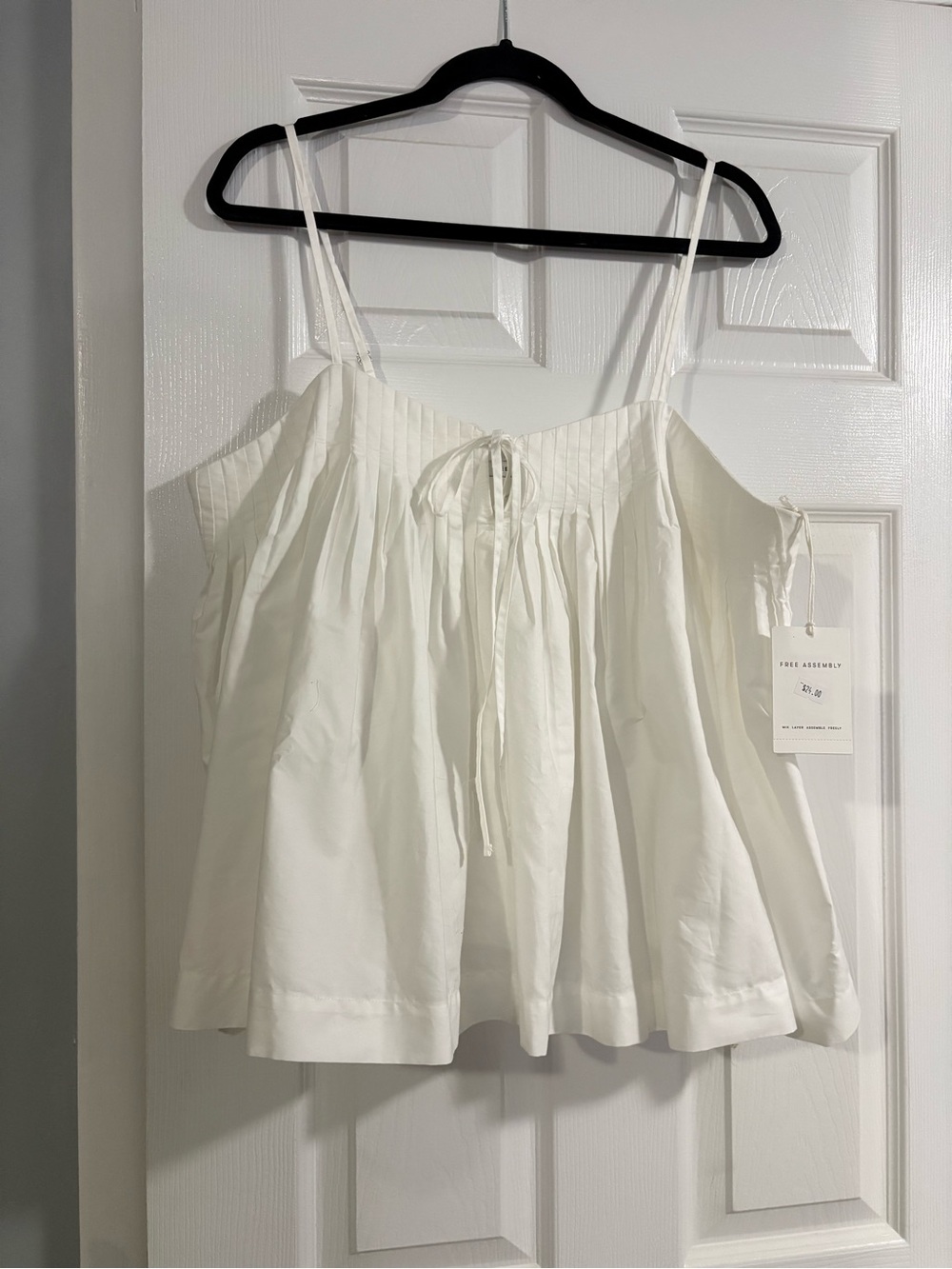 White Spaghetti Strap Peasant Tank Top with Tie